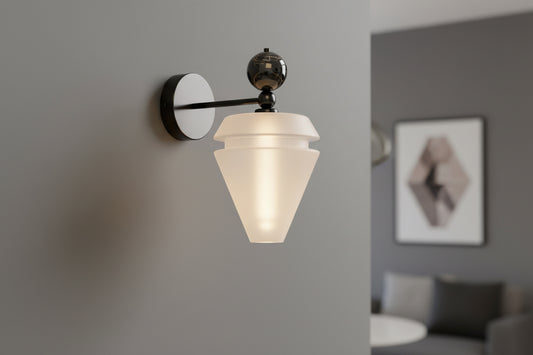 Modern Frosted Glass Wall Sconce with Black Arm – Handmade Contemporary Lighting