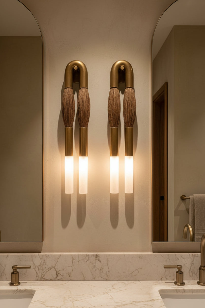 Handmade Brass & Horsehair Wall Sconce | Handmade Designer Sconce - Les Trois Pyramides