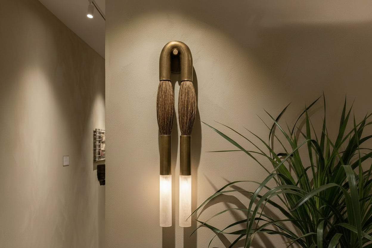 Handmade Brass & Horsehair Wall Sconce | Handmade Designer Sconce - Les Trois Pyramides