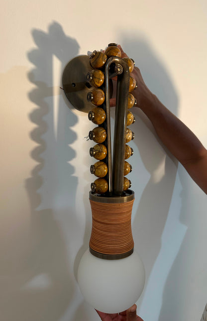 Artisan Wall Sconce in Vintage Bronze with Natural Jasper Stone & Leather Details - Les Trois Pyramides