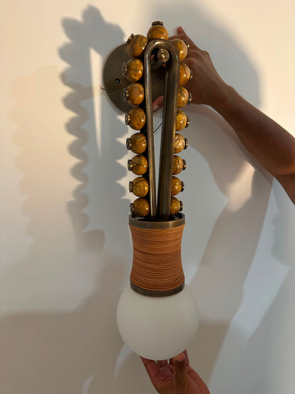 Artisan Wall Sconce in Vintage Bronze with Natural Jasper Stone & Leather Details - Les Trois Pyramides