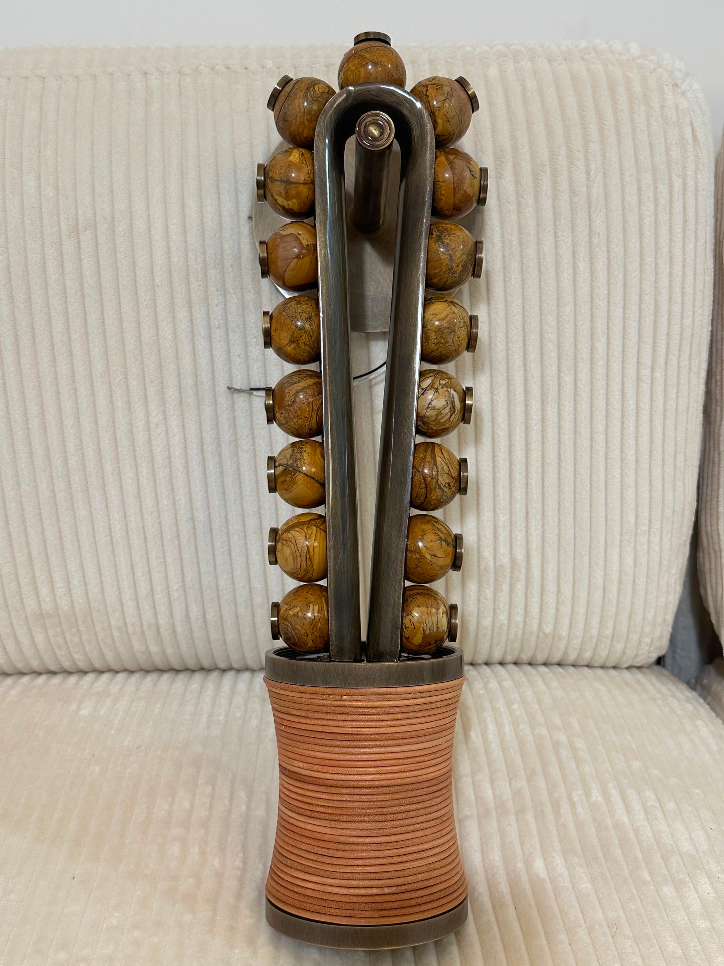 Artisan Wall Sconce in Vintage Bronze with Natural Jasper Stone & Leather Details - Les Trois Pyramides