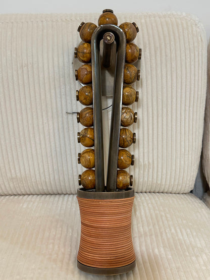 Artisan Wall Sconce in Vintage Bronze with Natural Jasper Stone & Leather Details - Les Trois Pyramides