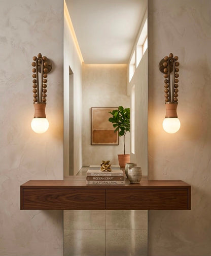 Artisan Wall Sconce in Vintage Bronze with Natural Jasper Stone & Leather Details - Les Trois Pyramides