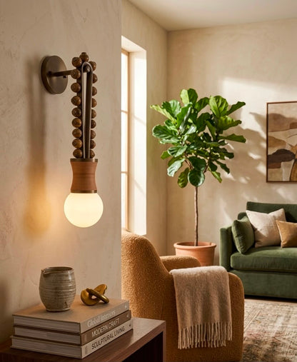 Artisan Wall Sconce in Vintage Bronze with Natural Jasper Stone & Leather Details - Les Trois Pyramides