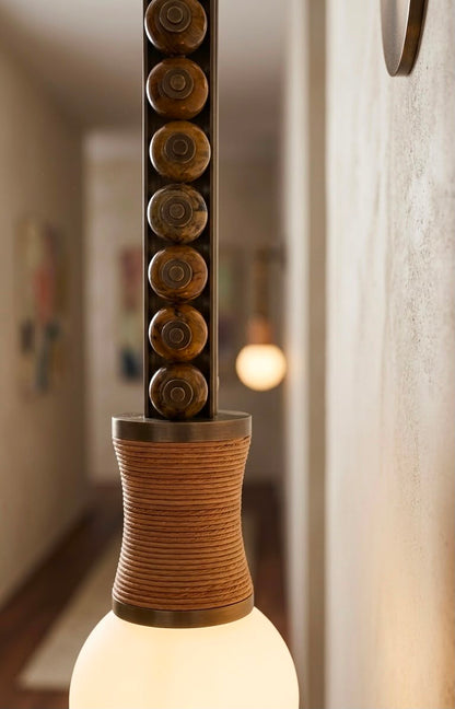 Artisan Wall Sconce in Vintage Bronze with Natural Jasper Stone & Leather Details - Les Trois Pyramides