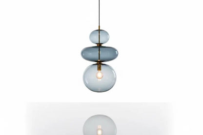 Glass Pendant Light, Bedside Hanging Light, Modern Glass Lamp, Blue Blown Glass Lighting, Bedroom Pendant, Minimal Ceiling Light | Les Trois Pyramides