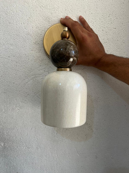 Alabaster & Marble Wall Sconce with Brass – Handmade Stone Wall Light | Les Trois Pyramides