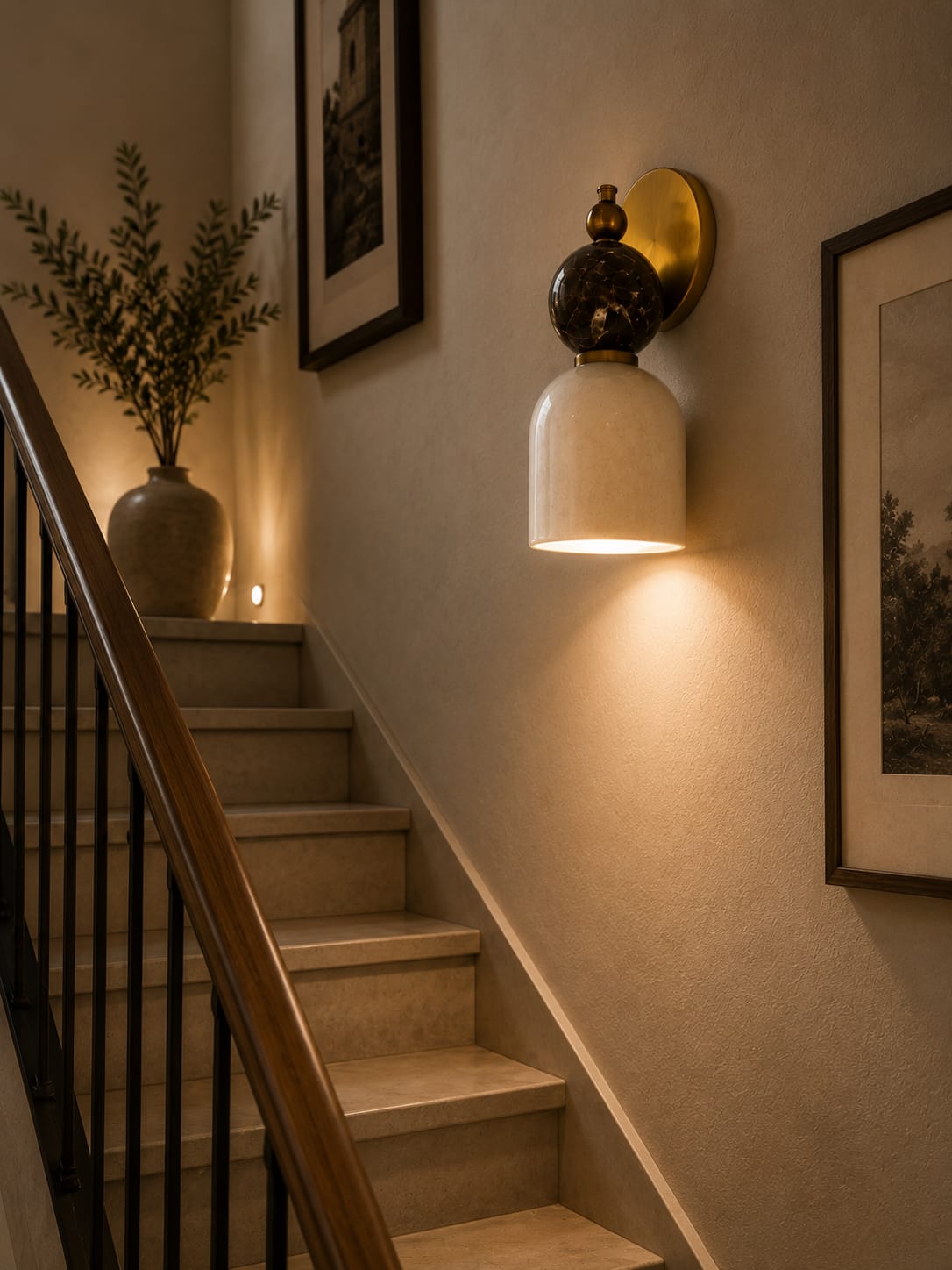 Alabaster & Marble Wall Sconce with Brass – Handmade Stone Wall Light | Les Trois Pyramides