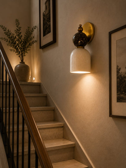 Alabaster & Marble Wall Sconce with Brass – Handmade Stone Wall Light | Les Trois Pyramides
