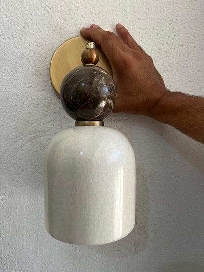 Alabaster & Marble Wall Sconce with Brass – Handmade Stone Wall Light | Les Trois Pyramides