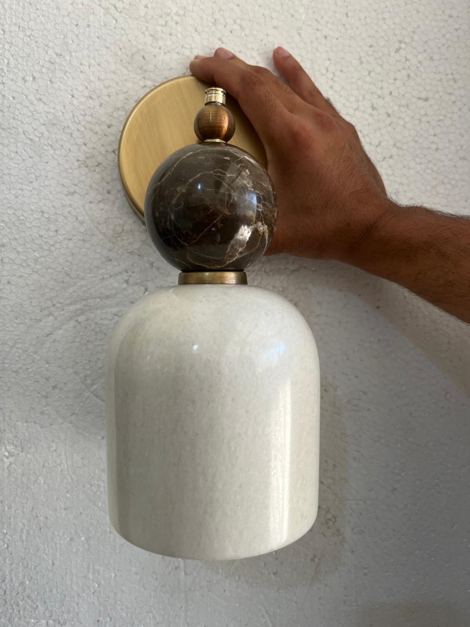 Alabaster & Marble Wall Sconce with Brass – Handmade Stone Wall Light | Les Trois Pyramides
