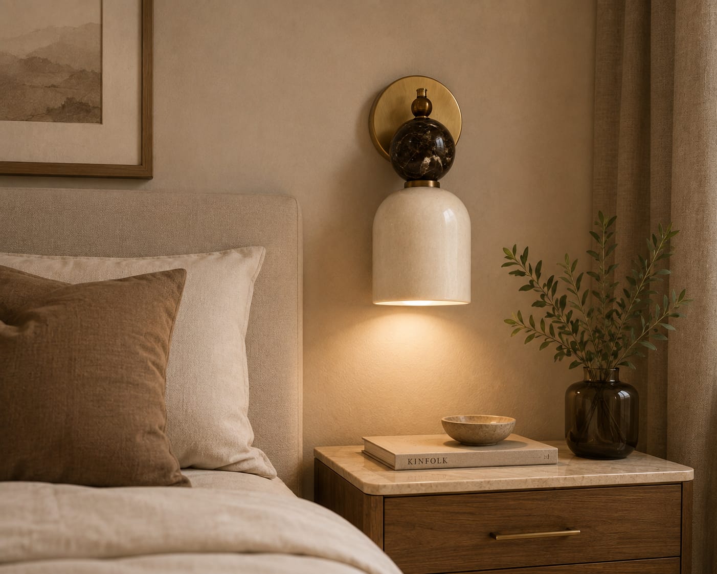 Alabaster & Marble Wall Sconce with Brass – Handmade Stone Wall Light | Les Trois Pyramides