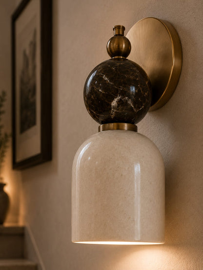 Alabaster & Marble Wall Sconce with Brass – Handmade Stone Wall Light | Les Trois Pyramides
