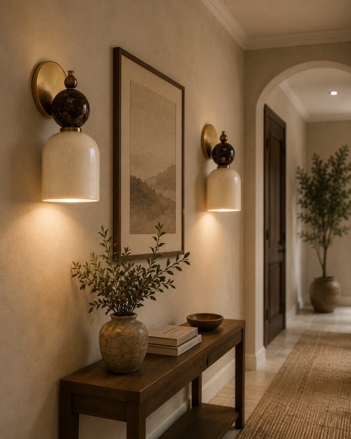 Alabaster & Marble Wall Sconce with Brass – Handmade Stone Wall Light | Les Trois Pyramides