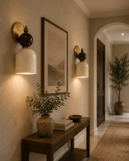 Alabaster & Marble Wall Sconce with Brass – Handmade Stone Wall Light | Les Trois Pyramides
