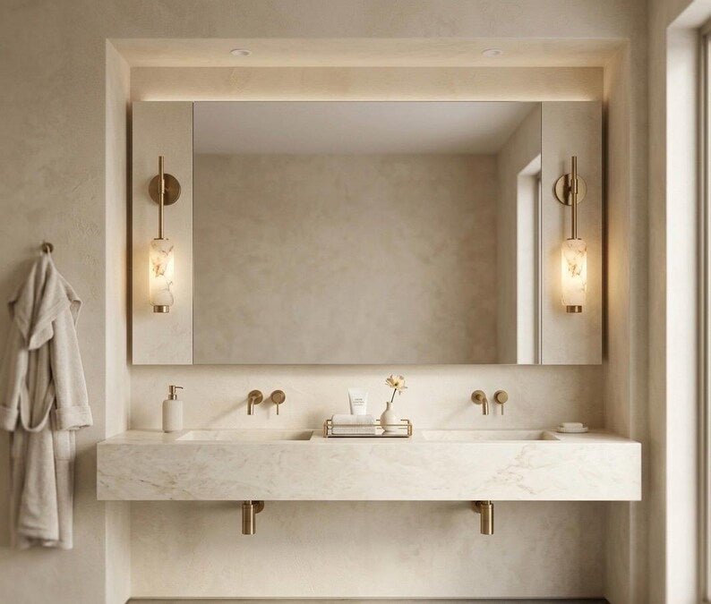 Alabaster Wall Light | Handmade Wall Sconce | Stone Wall Lamp | Modern Bathroom Vanity Light | Bedside Wall Lighting | Wall Mounted Light | Les Trois Pyramides