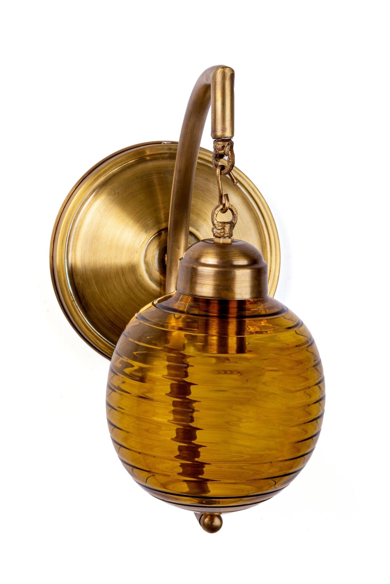 Amber Blown Glass Wall Light – Handmade Brass Wall Sconce for Bedroom