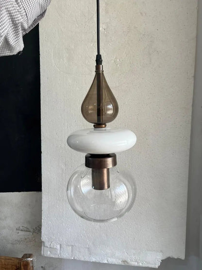 Modern Glass Pendant Light, Amber & Clear Hanging Lamp, Kitchen Island Lighting, Minimal Ceiling Light, Handmade Glass Pendant | Les Trois Pyramides
