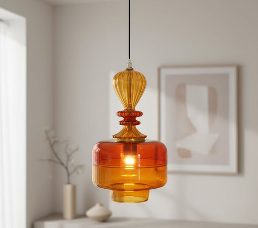 Amber Hand-Blown Glass Pendant Light – Vintage Inspired Design