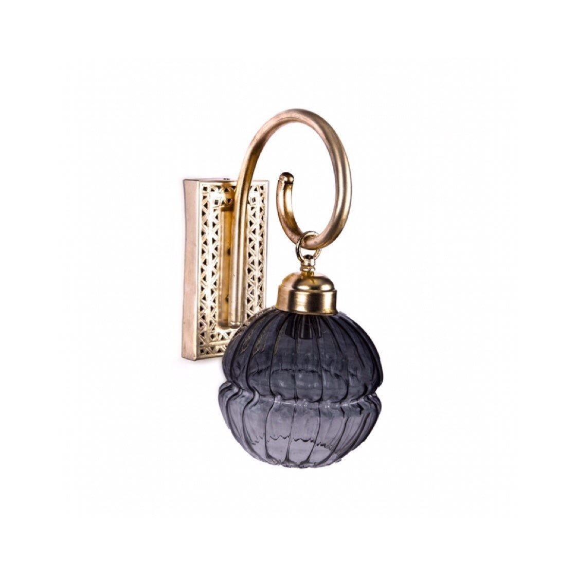 Antique Brass Wall Sconce with Ribbed Black Glass Globe – Luxurious Vintage-Inspired Accent Lighting | Les Trois Pyramides