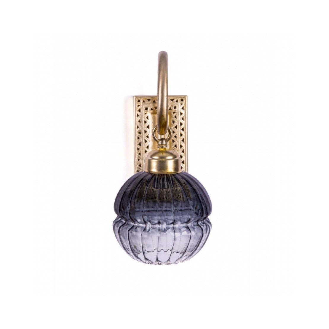 Antique Brass Wall Sconce with Ribbed Black Glass Globe – Luxurious Vintage-Inspired Accent Lighting | Les Trois Pyramides