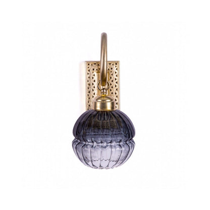 Antique Brass Wall Sconce with Ribbed Black Glass Globe – Luxurious Vintage-Inspired Accent Lighting | Les Trois Pyramides