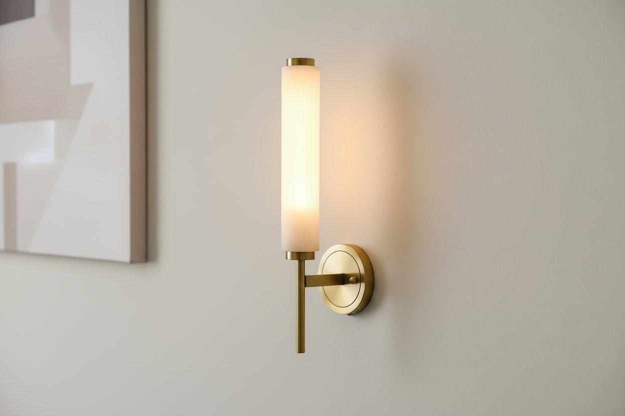 Antique style Brass Wall Light with Frosted Glass Tube