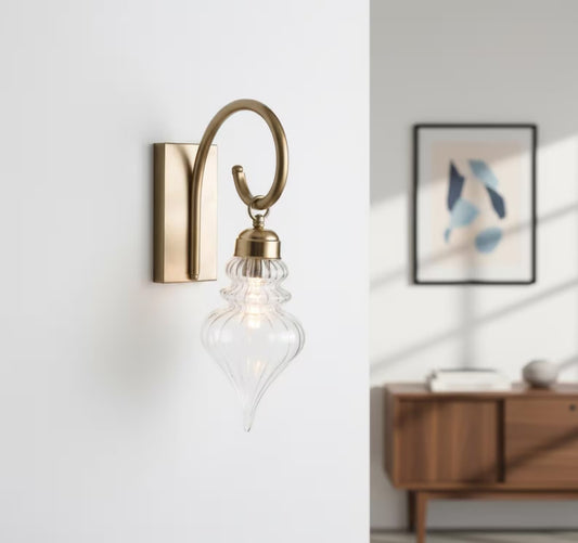 Blown Glass Wall Sconce with Antique Brass – Handmade Hallway Wall Light| Les Trois Pyramides 