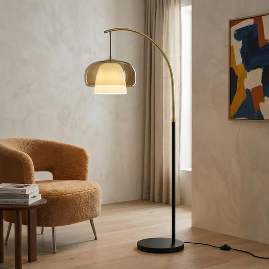 Arc Floor Lamp | Modern Floor Lamp | Glass Floor Lamp | Brass Standing Lamp | Reading Lamp | Living Room Lighting | Les Trois Pyramides
