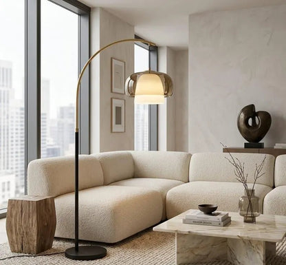 Arc Floor Lamp | Modern Floor Lamp | Glass Floor Lamp | Brass Standing Lamp | Reading Lamp | Living Room Lighting | Les Trois Pyramides