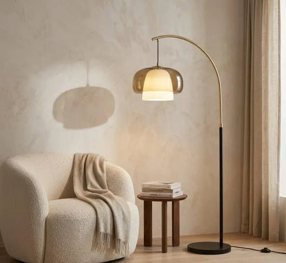 Arc Floor Lamp | Modern Floor Lamp | Glass Floor Lamp | Brass Standing Lamp | Reading Lamp | Living Room Lighting | Les Trois Pyramides