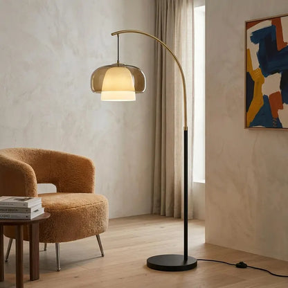 Arc Floor Lamp | Modern Floor Lamp | Glass Floor Lamp | Brass Standing Lamp | Reading Lamp | Living Room Lighting | Les Trois Pyramides