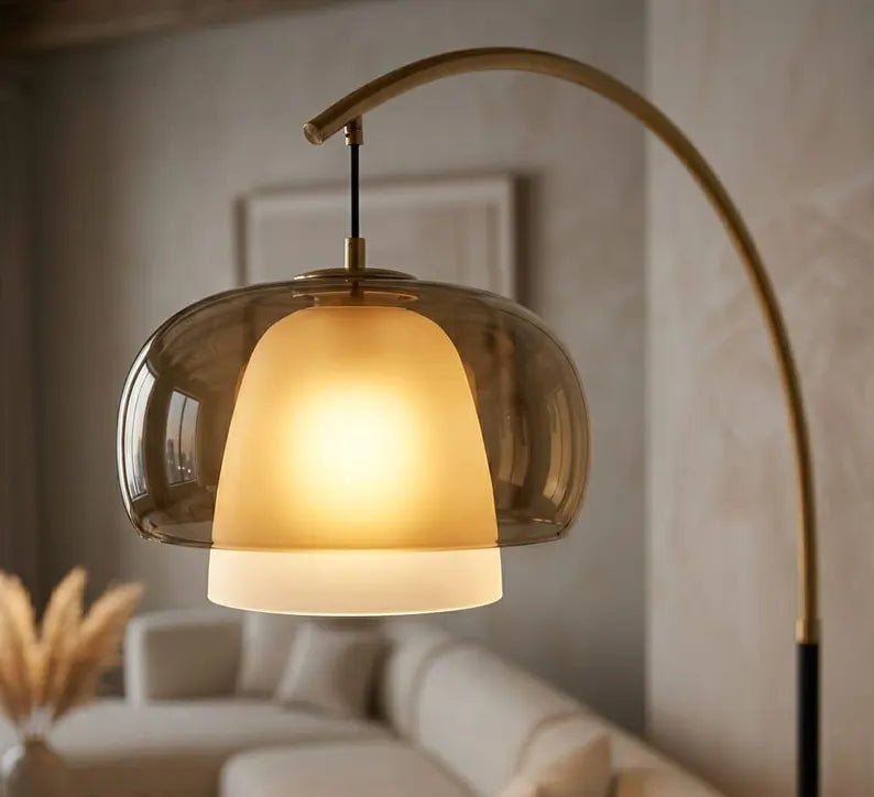 Arc Floor Lamp | Modern Floor Lamp | Glass Floor Lamp | Brass Standing Lamp | Reading Lamp | Living Room Lighting | Les Trois Pyramides