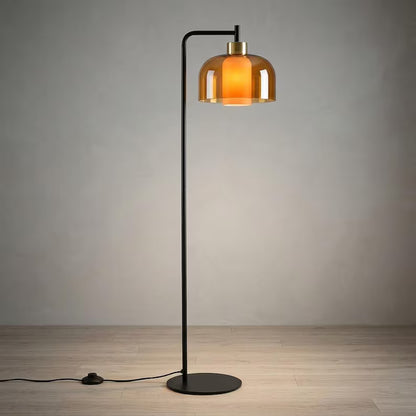 Modern Floor Lamp | amber Glass Floor Lamp | Reading Lamp | Black Standing Lamp | Living Room Light | Contemporary Lighting | Les Trois Pyramides