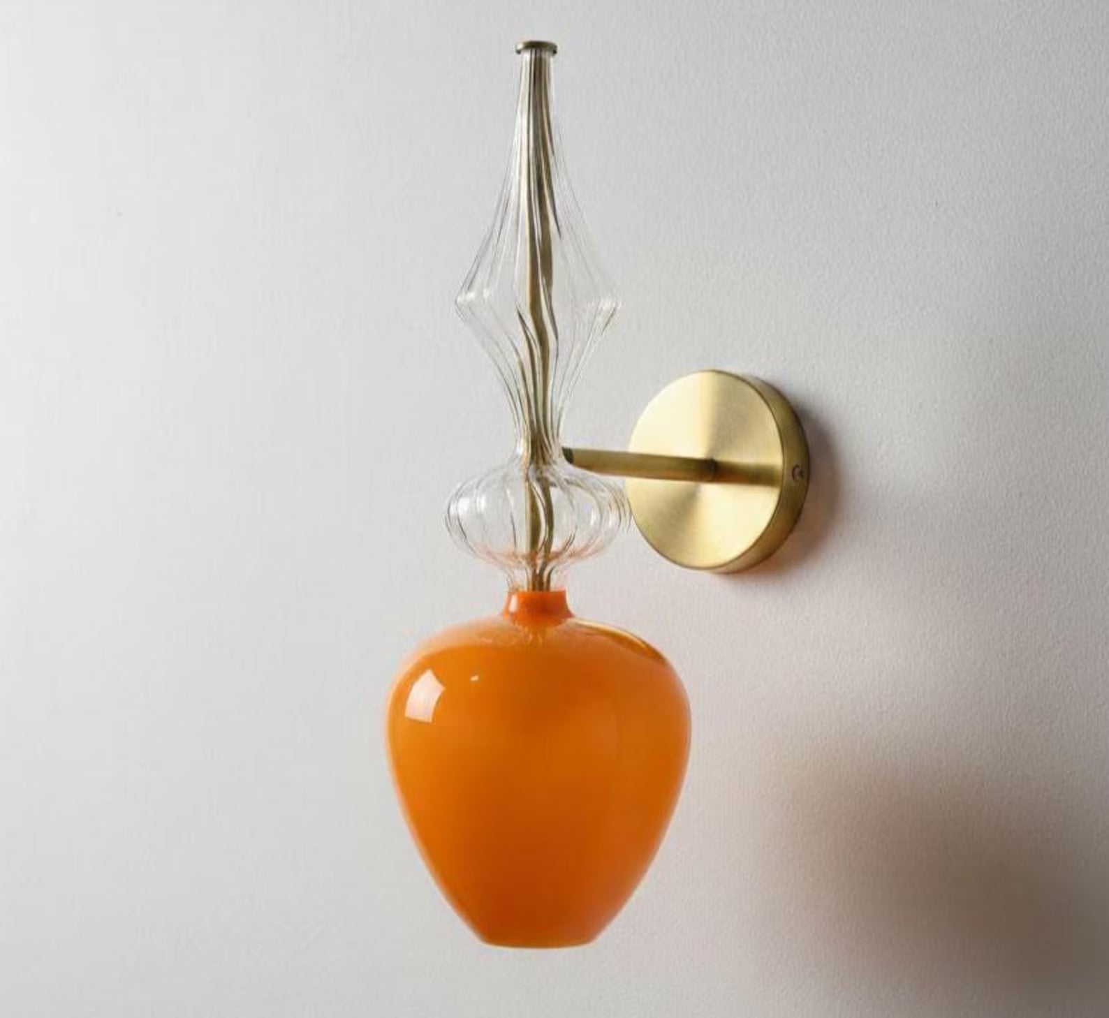 Orange Blown Glass Wall Sconce with Brass Arm – Handmade Wall Light | Les Trois Pyramides