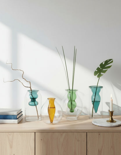 Les Trois Pyramides: Art Deco Hand-Blown Colored Glass Vase