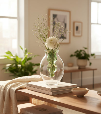 Handmade Double-Layer Glass Vase – Clear with Inner Green Core
