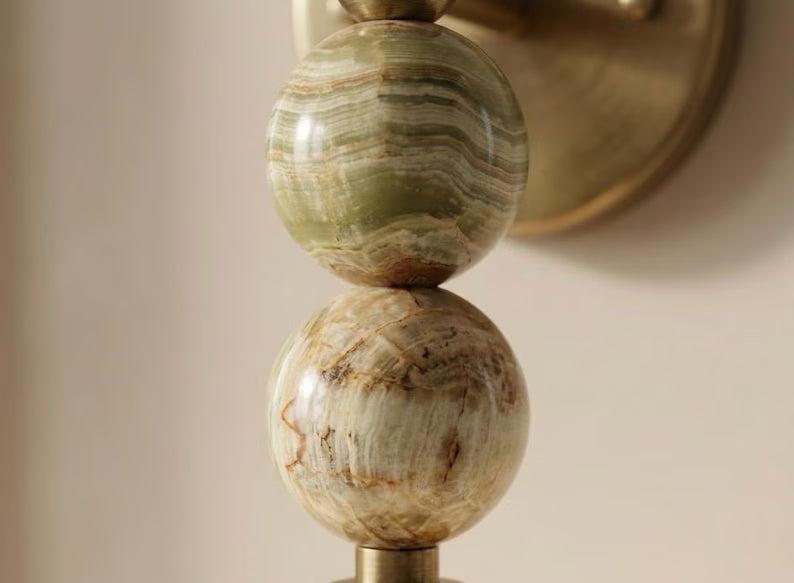 Frosted Glass wall light with Natural onyx stones - Brass Finish Light Fixture - Artisan Wall Lighting - wall sconce | les Trois Pyramides 