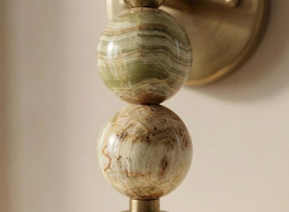 Frosted Glass wall light with Natural onyx stones - Brass Finish Light Fixture - Artisan Wall Lighting - wall sconce | les Trois Pyramides 