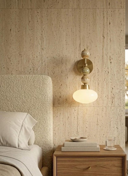 Frosted Glass wall light with Natural onyx stones - Brass Finish Light Fixture - Artisan Wall Lighting - wall sconce | les Trois Pyramides 