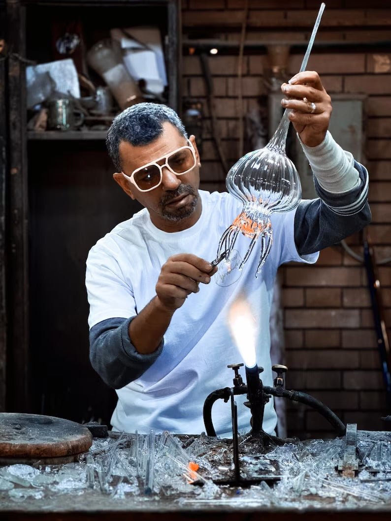Artisan Ocean-Inspired Onyx & Blown Glass wall Light