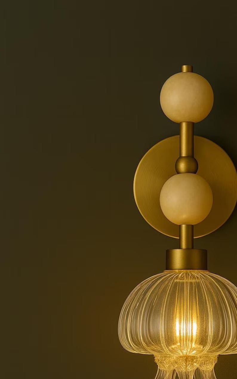 Artisan Ocean-Inspired Onyx & Blown Glass wall Light