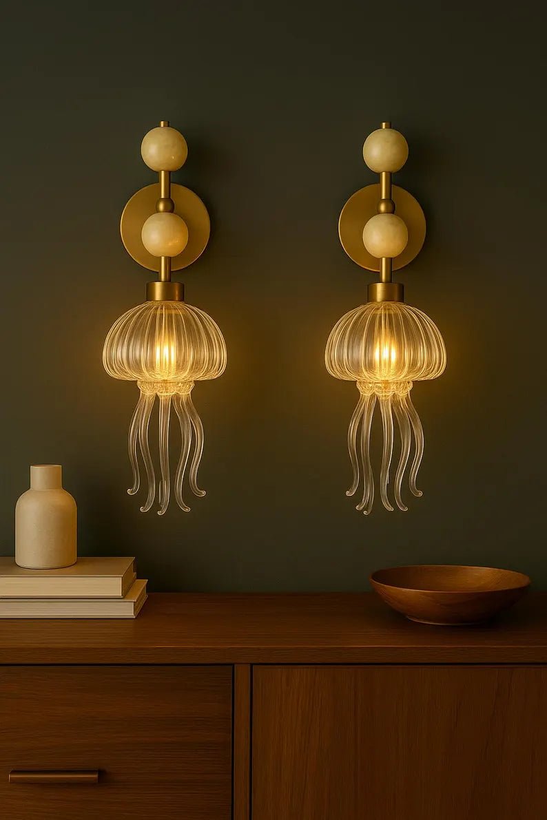 Artisan Ocean-Inspired Onyx & Blown Glass wall Light