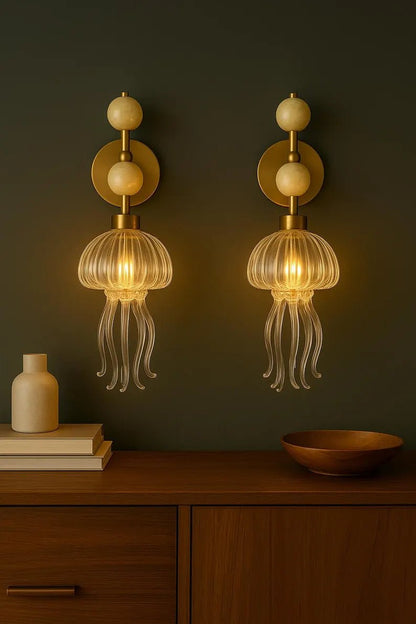 Artisan Ocean-Inspired Onyx & Blown Glass wall Light