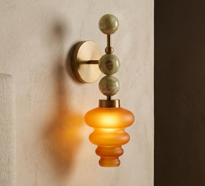 Handmade Onyx and Amber Frosted Glass wall sconce - Brass Finish Light Fixture - Artisan Wall Lighting | Les Trois Pyramides