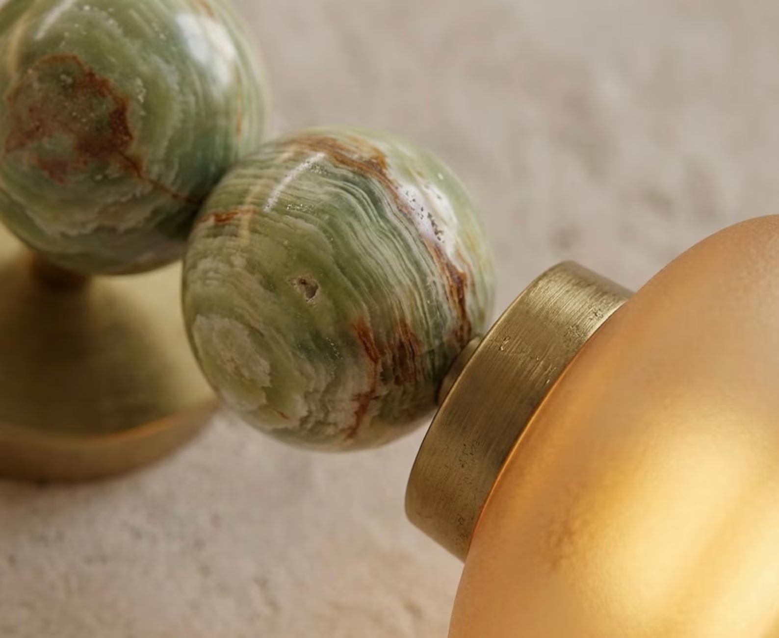 Handmade Onyx and Amber Frosted Glass wall sconce - Brass Finish Light Fixture - Artisan Wall Lighting | Les Trois Pyramides
