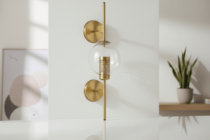 Artisanal Brass Wall Sconce with Clear Glass Glob Hallway Light