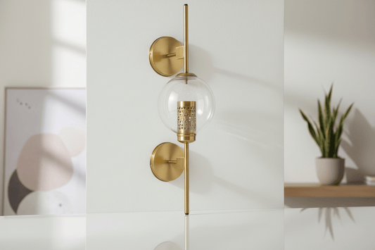 Artisanal Brass Wall Sconce with Clear Glass Glob Hallway Light