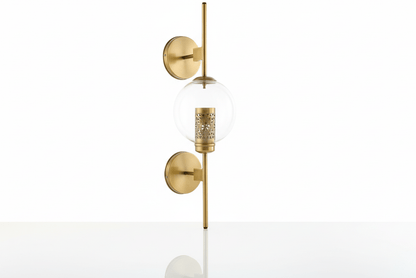 Artisanal Brass Wall Sconce with Clear Glass Glob Hallway Light